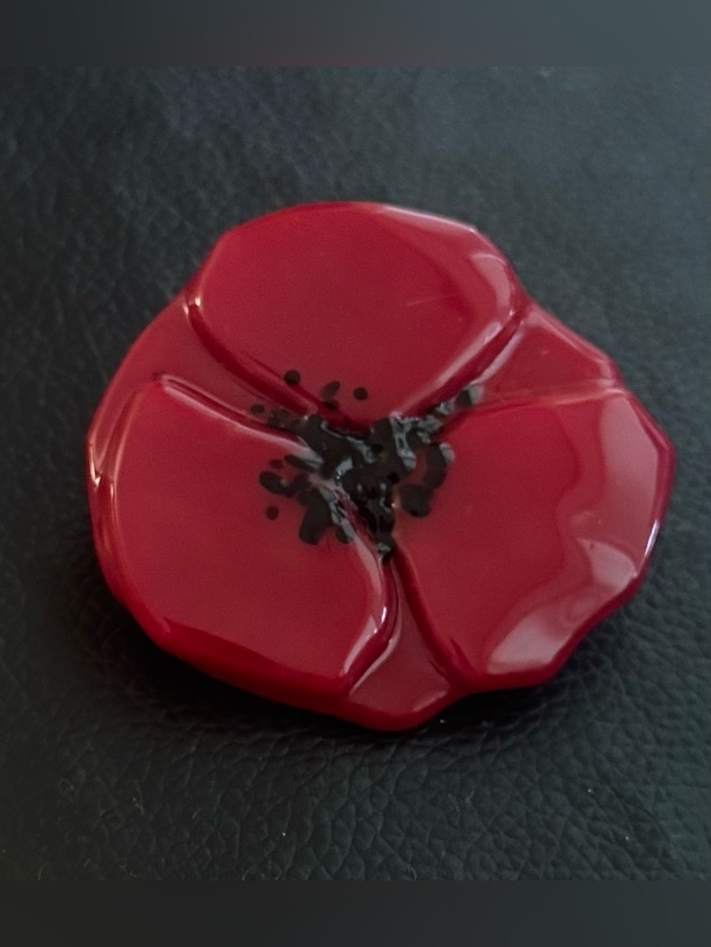 Artisan Red Fused Glass Poppy Flower Statement Brooch